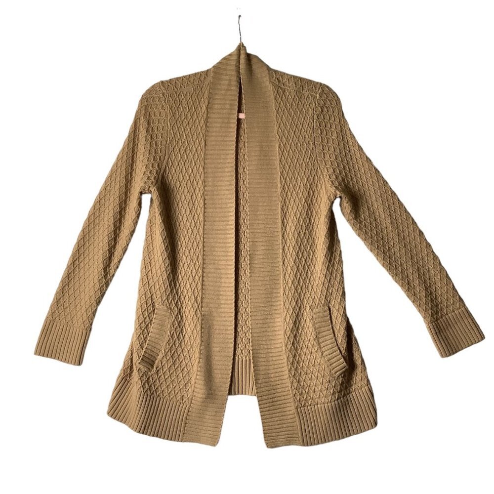 Talbots Cardigan Sweater Women Size Medium Lamb Wool Blend Open Front Brown